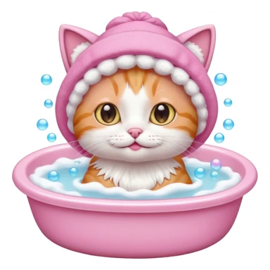 Cat in bubble bath with pink bonnet sticker