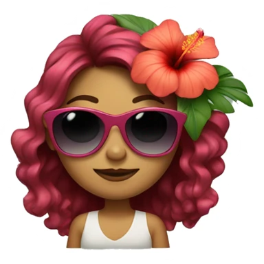 Girl with wavey hair with hibiscus flower and sunglasses sticker