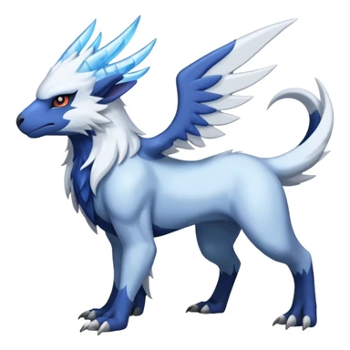 Icy Arctic Frost-Blue Pale-Shimmering Snow-Dusted Majestic Absol-Nargacuga-Latias-fusion-creature (full body) sticker