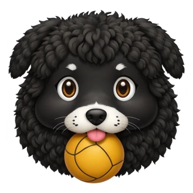 Black curly dog with ball in mouth sticker