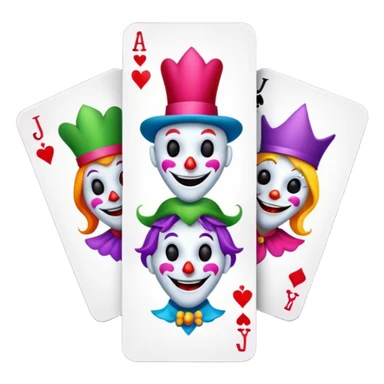 3 poker cards, with crazy colorful human jolly jokers inside sticker
