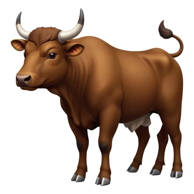 cinematic-[brown bull]-realistic-full-body-standing-emoji,-tail-flicking-lazily,-head-tilted-dramatically,-sleek-[brown]-fur,-simplified-yet-realistic-focused-features,-highly-detailed,-glowing-with-an-almost-sarcastic-glow sticker