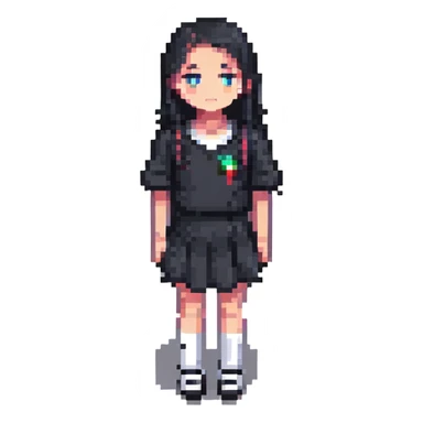 A girl with a prominent feature sticker