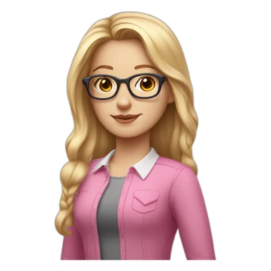 white girl wearing pink glasses with blond hair, sir actually nerd sticker