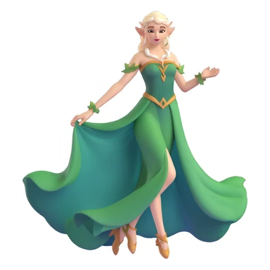 distinctly feminine elf maiden with graceful pose, flowing gown sticker