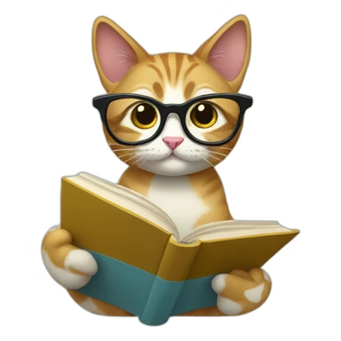 Cat with glasses reading a book sticker