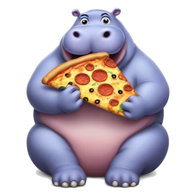 Fat hippo eating pizza sticker