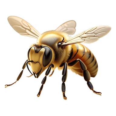 Beautiful and Majestic Bee Portrait Emoji, Head and body rendered in serene repose with a gentle, content smile, showcasing a tiny, fuzzy form with softly closed delicate wings and eyes in tranquil slumber, Simplified yet exquisitely endearing features, highly detailed, glowing with a soft, drowsy golden light, high shine, relaxed and utterly noble, stylized with an air of regal natural beauty, soft glowing outline, capturing the essence of a majestic bee that embodies the timeless charm of nature! sticker