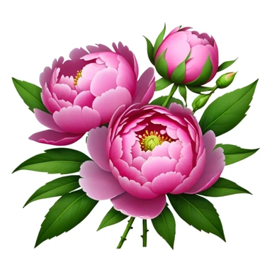 bouquet pink Peony, luxuriant, stem, leaf, bud sticker
