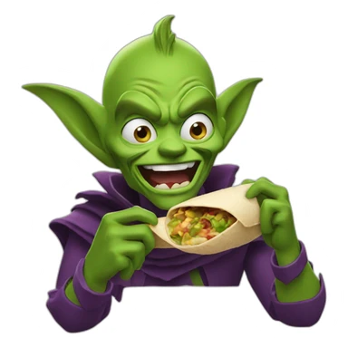Green goblin eating burritos sticker