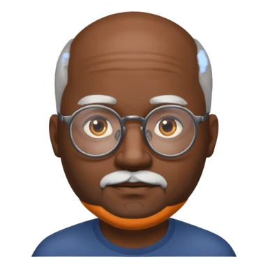 African american male, bald, gray beard. Round face, glasses sticker