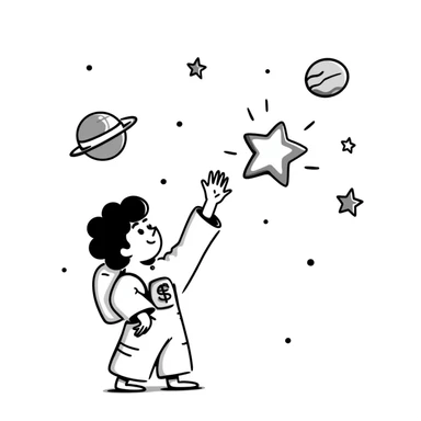 A hand-drawn whimsical space scene with stars and planets sticker