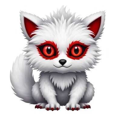 a fuzzy white with black belly and red eyes exotic edgy vernid-fionbri-creature full body sticker