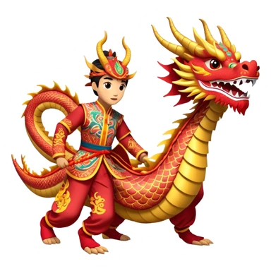Cinematic Realistic scene of two performers guiding an elaborately designed dragon costume during a Dragon Dance, with vivid traditional patterns and dynamic motion, set under festive, red-tinged lighting sticker