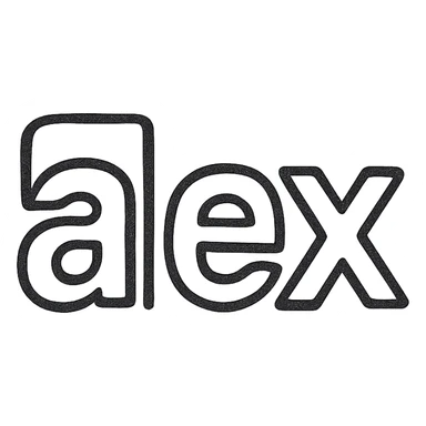 the name 'alex' in a geometric icon style, bold shapes, simple, suitable for logo sticker