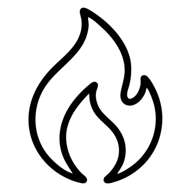 minimalist flame icon, thick black outline, no fill sticker