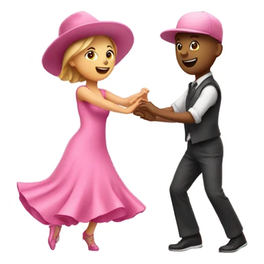 A girl dancing in a pink dress with a guy dancing in a pink hat sticker