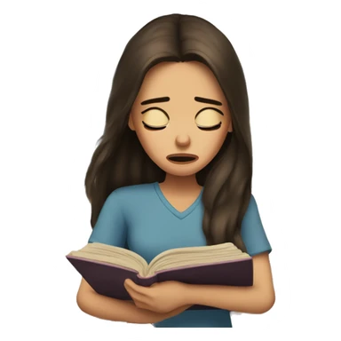 brunette long hair woman crying tears down face while holding and reading book sticker
