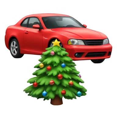 Red car with a christmas tree on top sticker