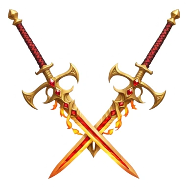 Two powerful on fire fully golden fiery royal crossed swords with red gems sticker