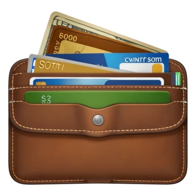 portefeuille marron avec pleins de billet et carte bancaire sticker