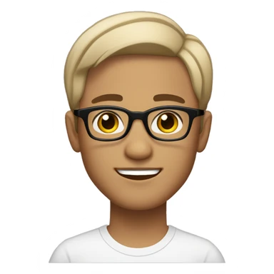 Skin Tone: Light-medium, Short hair wavy hair with a bit of volume on top
Eyebrows: Thick, dark eyebrows with a slightly curved shape.
Eyes: Medium-sized, dark brown eyes with a neutral expression.
Glasses: Black, rectangular glasses with a thin frame. sticker