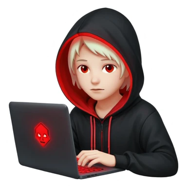 developer behind his laptop with this style : Crytek Crysis Video game neon glowing bright red character red black hooded hacker themed character sticker