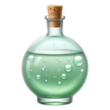 Apvalus buteliukas iš storo, skaidraus stiklo, mažas kamštelis. Skystis #00d9ff sumaišytas su vos matomu žalsvu #00ff99 atspalviu. Skystyje daugiau švytinčių burbuliukų, keli sidabriniai šerpetėliai, ledukai.

 sticker