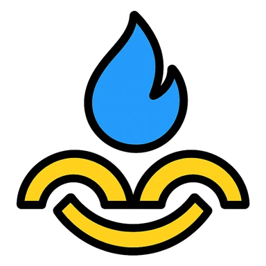 logo of South Pars Gas Complex with gas flame symbol, curved lines, blue and yellow colors, minimal and formal style, no text sticker