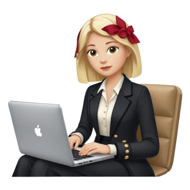Woman blonde hair typing in laptop luxury clothes  sticker