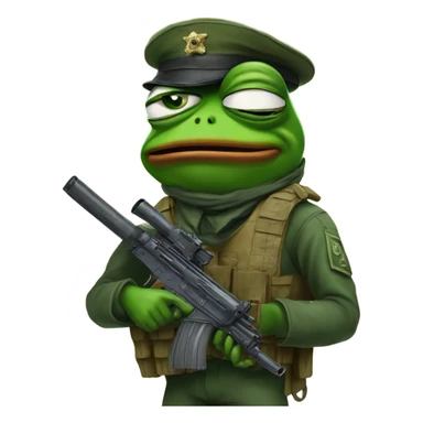 pepe le frog with soldier gear and a gun looking traumatized  sticker