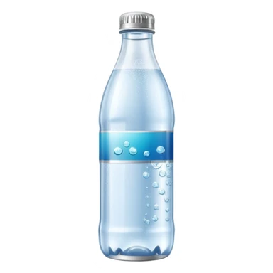 slim plastic bottle partially filled with sparkling water, visible carbonation bubbles, silver cap, minimal blank label, 3D, minimal, soft shadows, no anthropomorphic features, no extra elements, emoji scale sticker