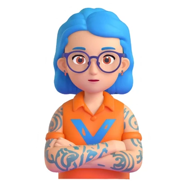 character with blue hair, glasses, and visible tattoos sticker
