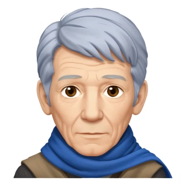 portrait of Ian McKellen, wearing a scarf, silver hair, kind eyes sticker