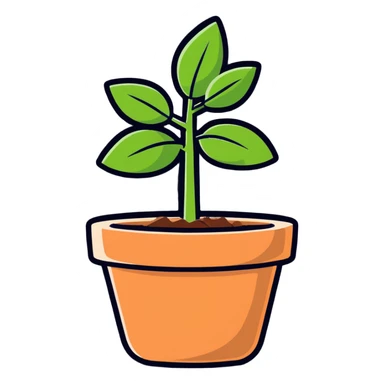 A small green plant in a pot with earth sticker