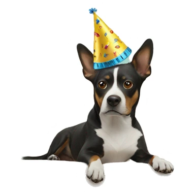 dog in party hat on couch sticker