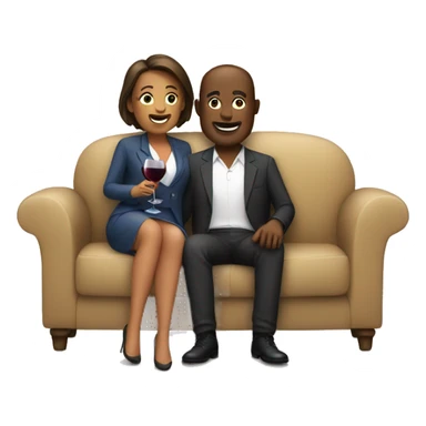 man and woman sitting on a couch drinking wine sticker
