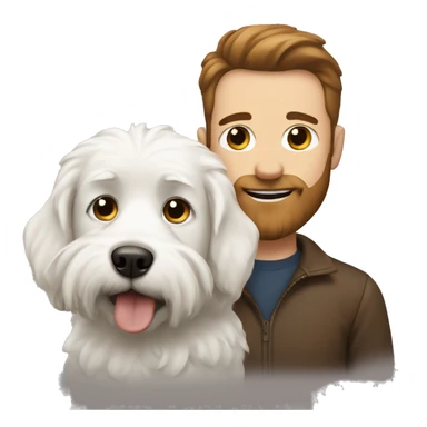 White dog with man with brown hair and beard sticker