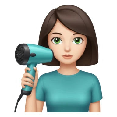 brunette bob girl hair stylist with blue green eyes holding a hair dryer sticker