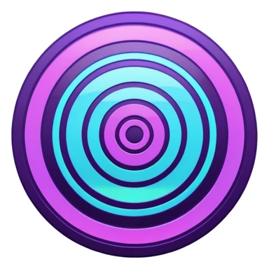 Flat bullseye target emoji, 2D icon, concentric rings, neon purple and cyan holographic glow, dark background, digital tech style, abstract sparkles, no depth, no face sticker