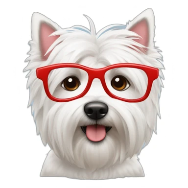 Hombre pelo de punta y gafas rojas con un perro westie sticker