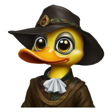 Warcraft Rubberduck in Gucci style, oil paint, mysterious eyes, intricate lips, masterpiece portrait , odd perspective, beautiful, desirable, logical sticker