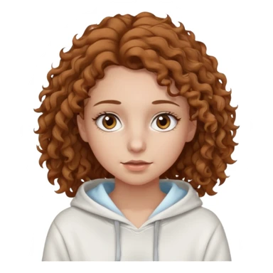 Una ragazza con una felpa semplice bianca,ha gli occhi marroni,i capelli marroni chiaro , c’è gli ha lunghi e ricci ma non troppo e ha le ciglia sticker