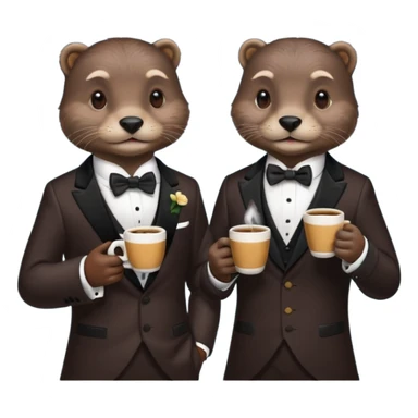 Otters wearing tuxedos while drinking coffee sticker
