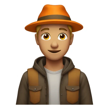 a young white man with tan skin wearing a pumpkin hat sticker