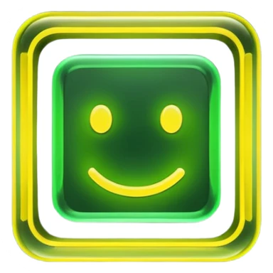 A glowing neon square in shades of yellow and green, transparent background sticker