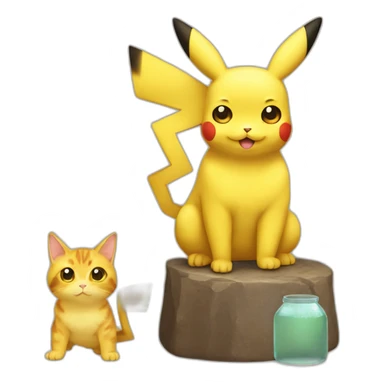 Pikachu pet a cat  sticker