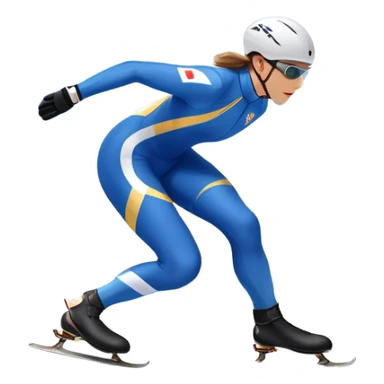 An icon showing a speed skater gliding on a professional oval ice track, captured in mid-motion with aerodynamic posture and sleek skates. The background features snowy mountains, flags, and a clear blue sky. Transparent background reflects the speed and elegance of the sport. sticker