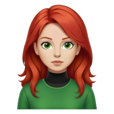 woman standing with red hair and green outfit, black outfit sticker