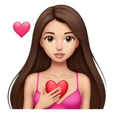 Skinny victoria’s secret model with long brunette straight hair sending heart sticker